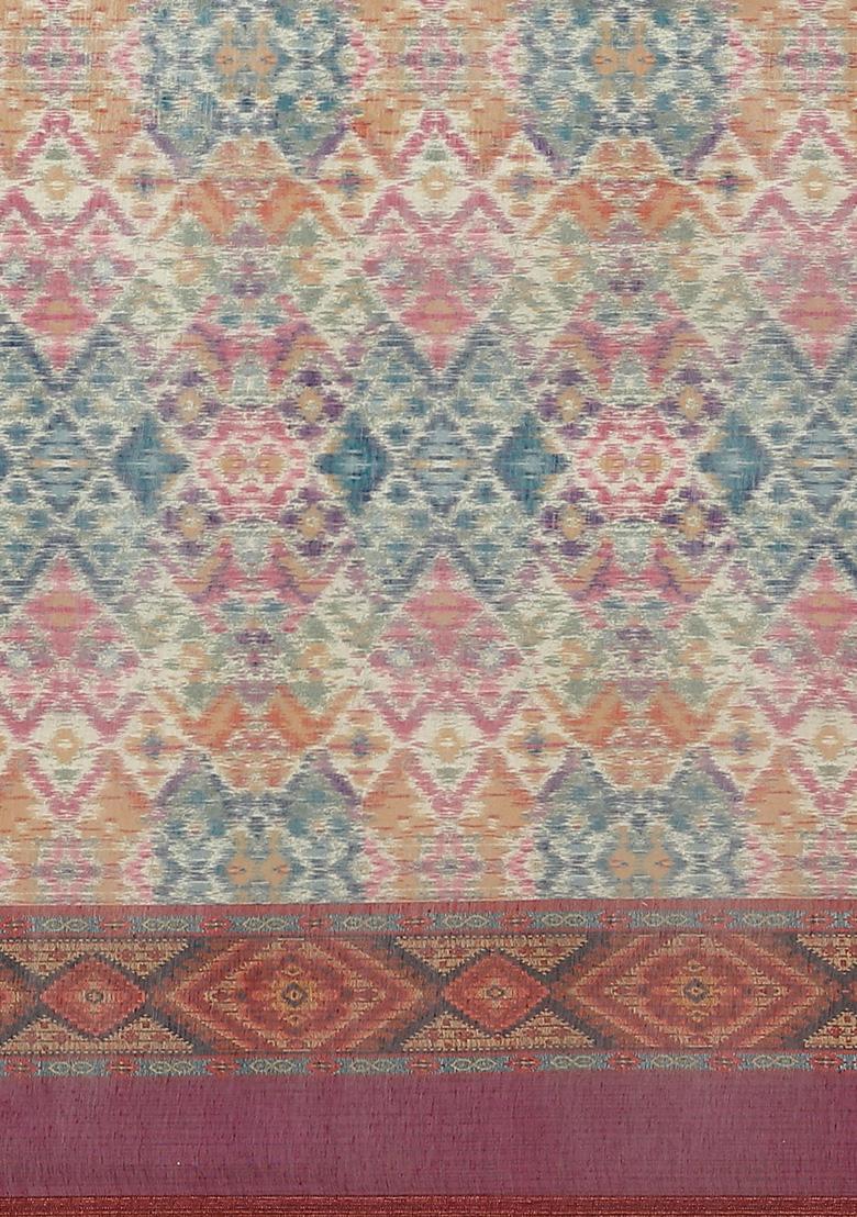 Multicolor Digital Kalamkari Digital Print Cotton Saree Set