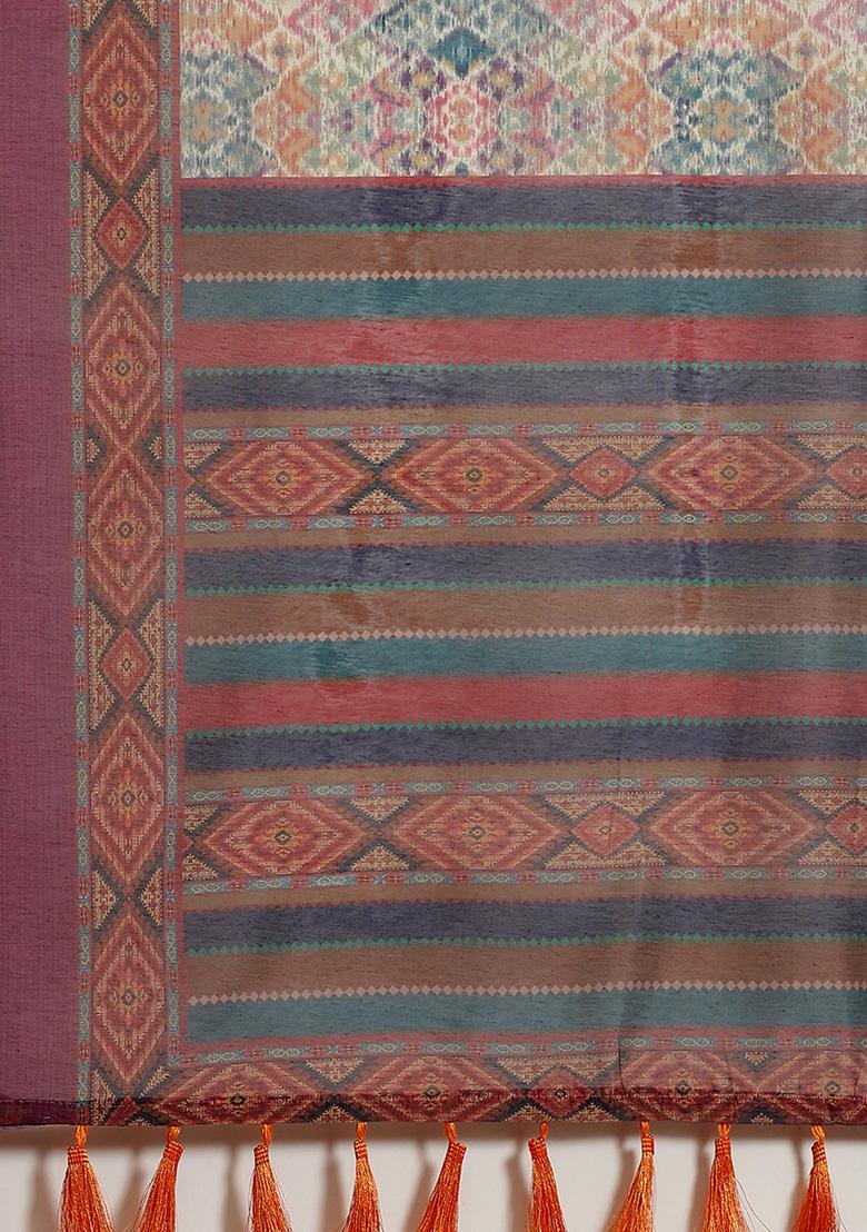 Multicolor Digital Kalamkari Digital Print Cotton Saree Set