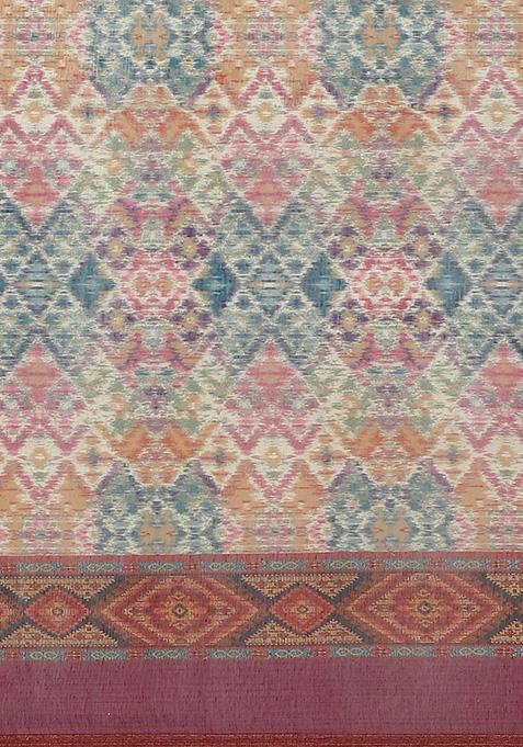 Multicolor Digital Kalamkari Digital Print Cotton Saree Set