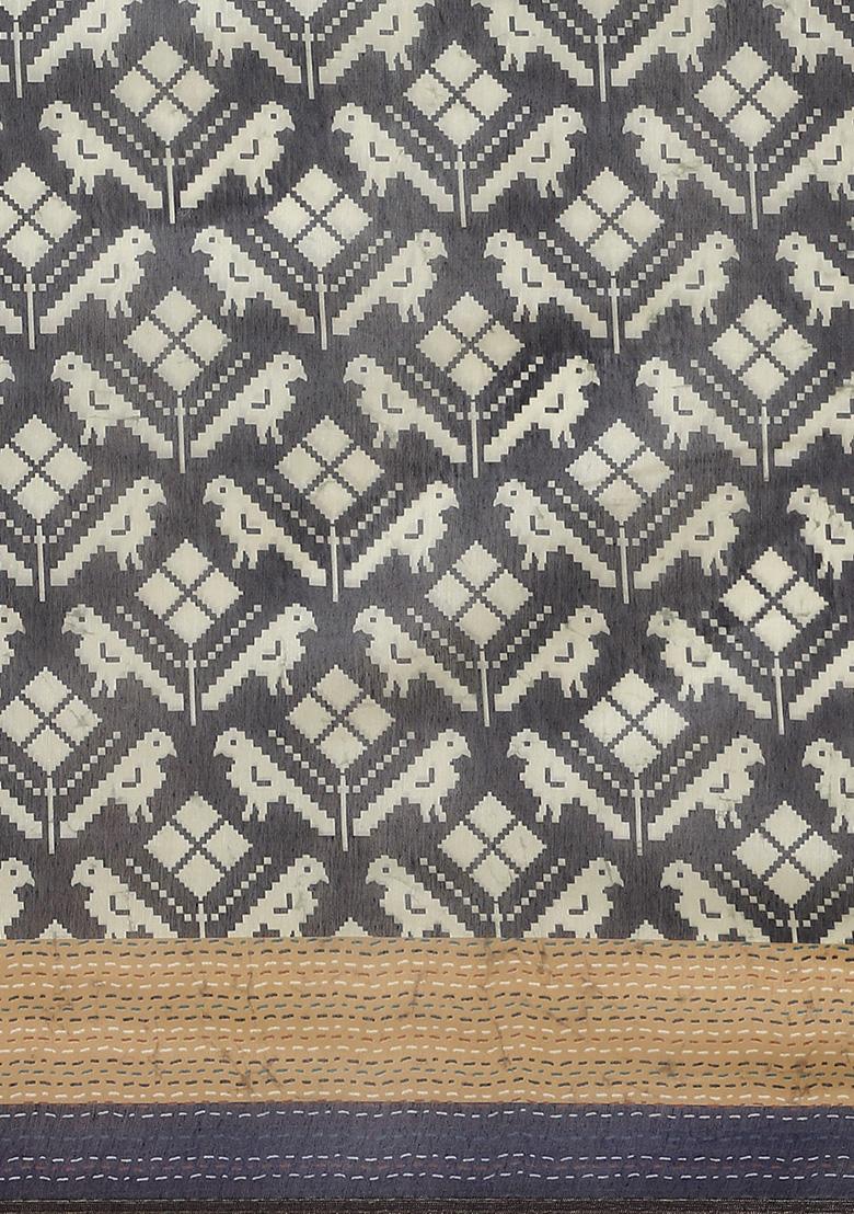 Black Kalamkari Digital Print Cotton Saree Set