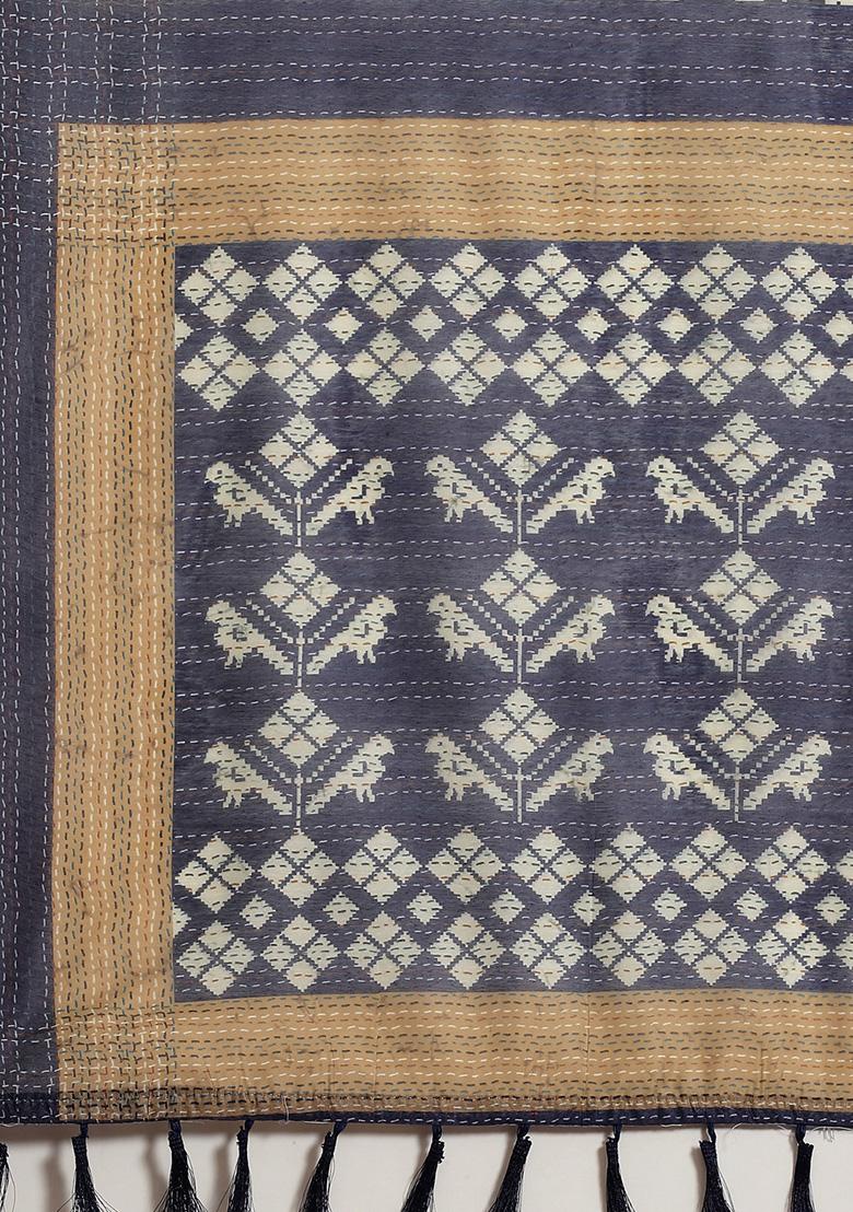 Black Kalamkari Digital Print Cotton Saree Set