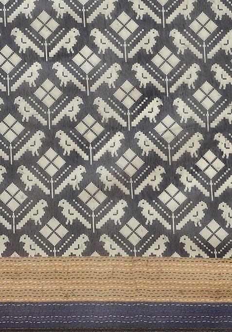 Black Kalamkari Digital Print Cotton Saree Set