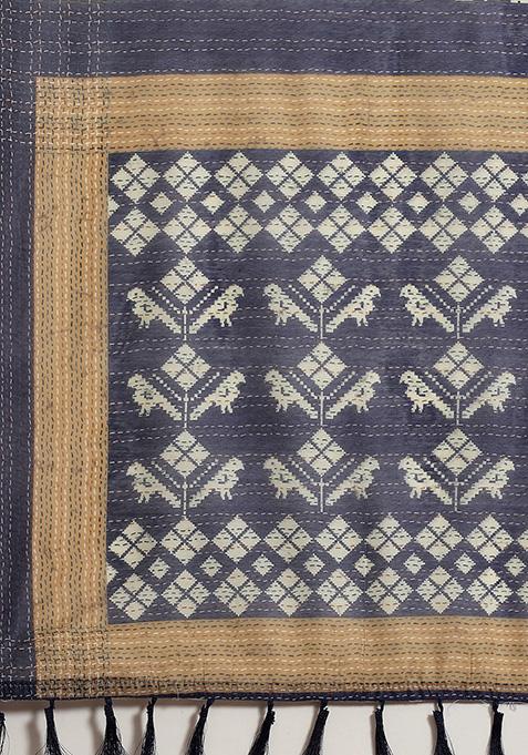 Black Kalamkari Digital Print Cotton Saree Set