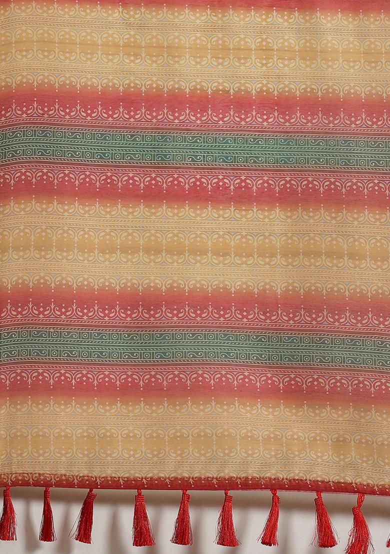 Yellow Kalamkari Digital Print Cotton Saree Set