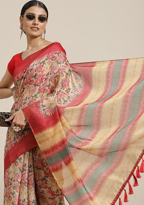 Yellow Kalamkari Digital Print Cotton Saree Set