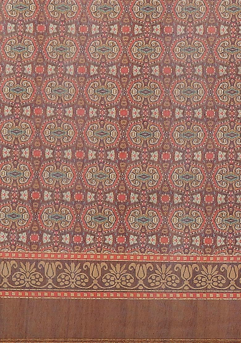 Beige Kalamkari Digital Print Cotton Saree Set