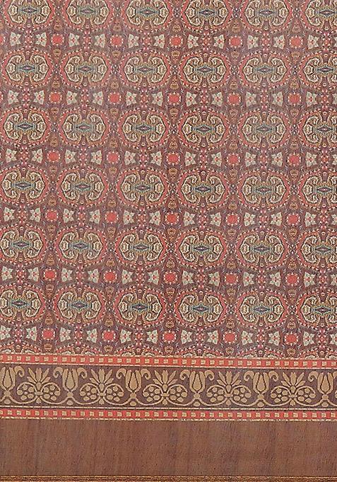 Beige Kalamkari Digital Print Cotton Saree Set