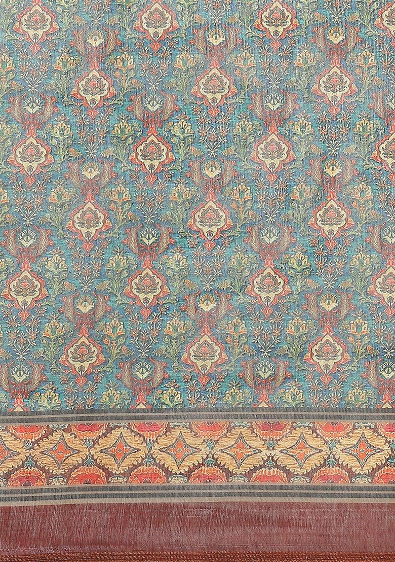 Maroon Kalamkari Digital Print Cotton Saree Set