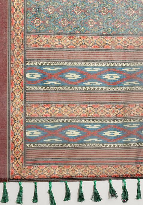 Maroon Kalamkari Digital Print Cotton Saree Set