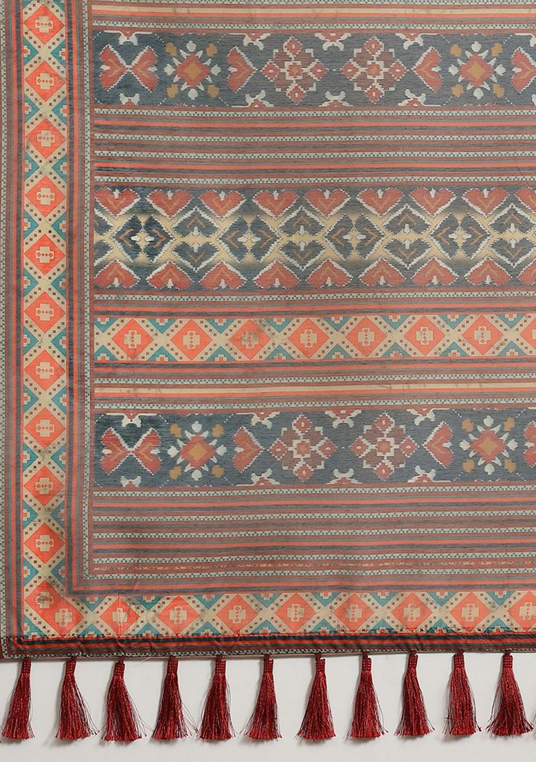 Brown Kalamkari Digital Print Cotton Saree Set