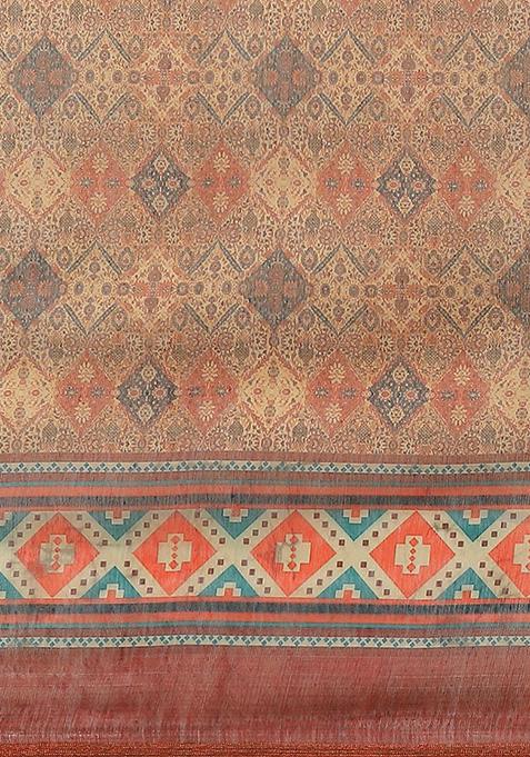 Brown Kalamkari Digital Print Cotton Saree Set