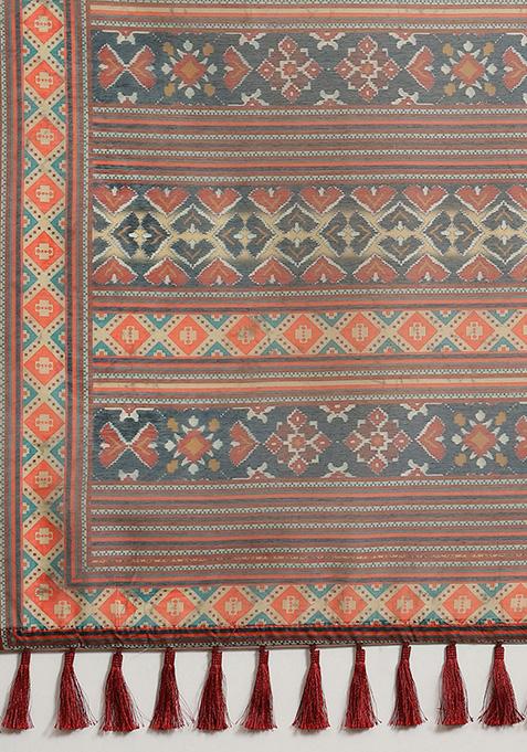 Brown Kalamkari Digital Print Cotton Saree Set