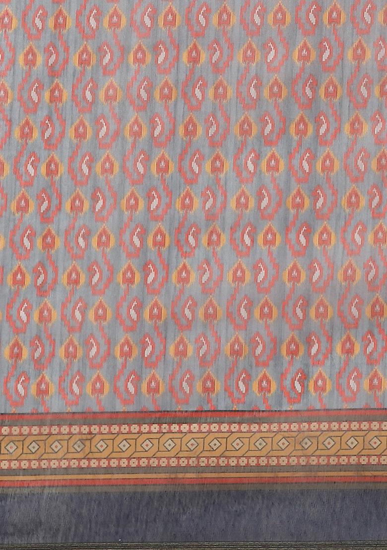 Grey Kalamkari Digital Print Cotton Saree Set