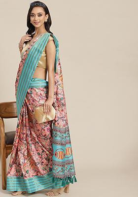 Pink Zari Embroidered Kanjivaram Art Silk Saree Set