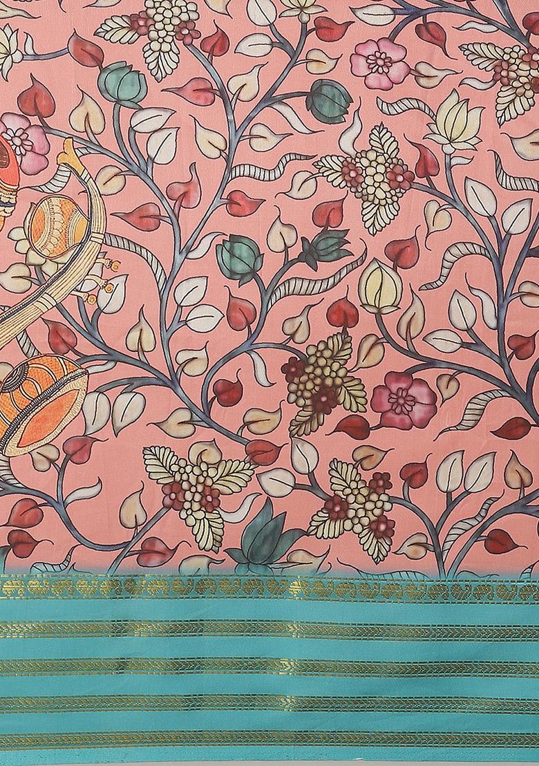 Pink Zari Embroidered Kanjivaram Art Silk Saree Set