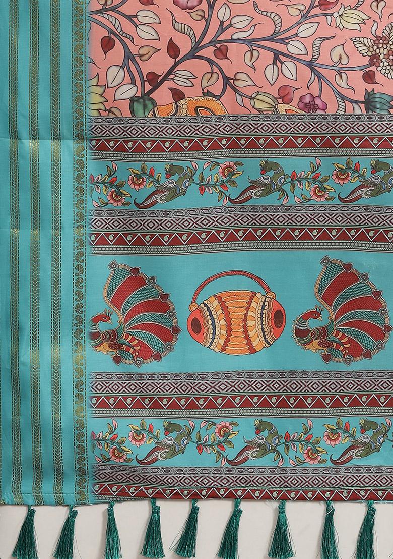 Pink Zari Embroidered Kanjivaram Art Silk Saree Set