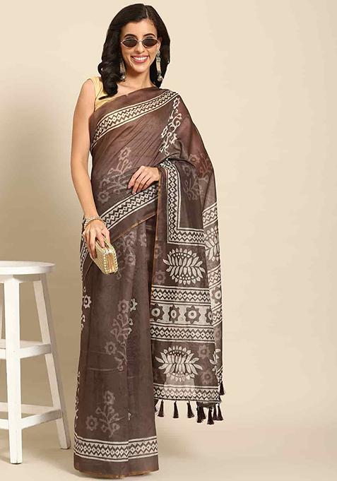 Green Digital Print Cotton Blend Saree Set