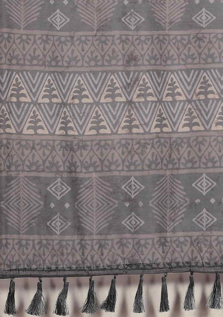 Purple Digital Print Cotton Blend Saree Set