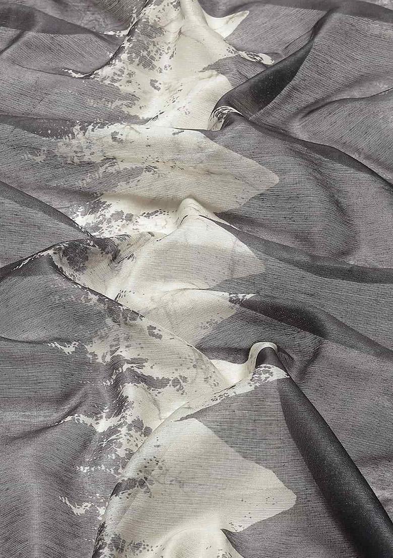 Purple Digital Print Cotton Blend Saree Set