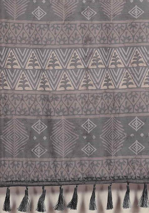 Purple Digital Print Cotton Blend Saree Set