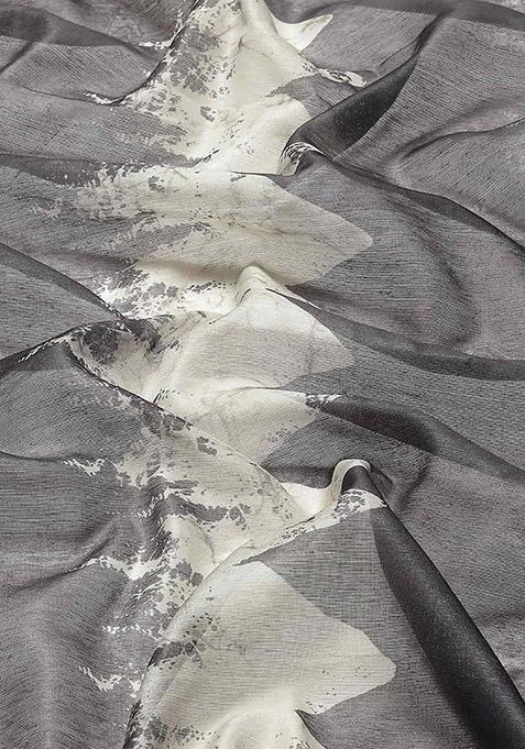 Purple Digital Print Cotton Blend Saree Set