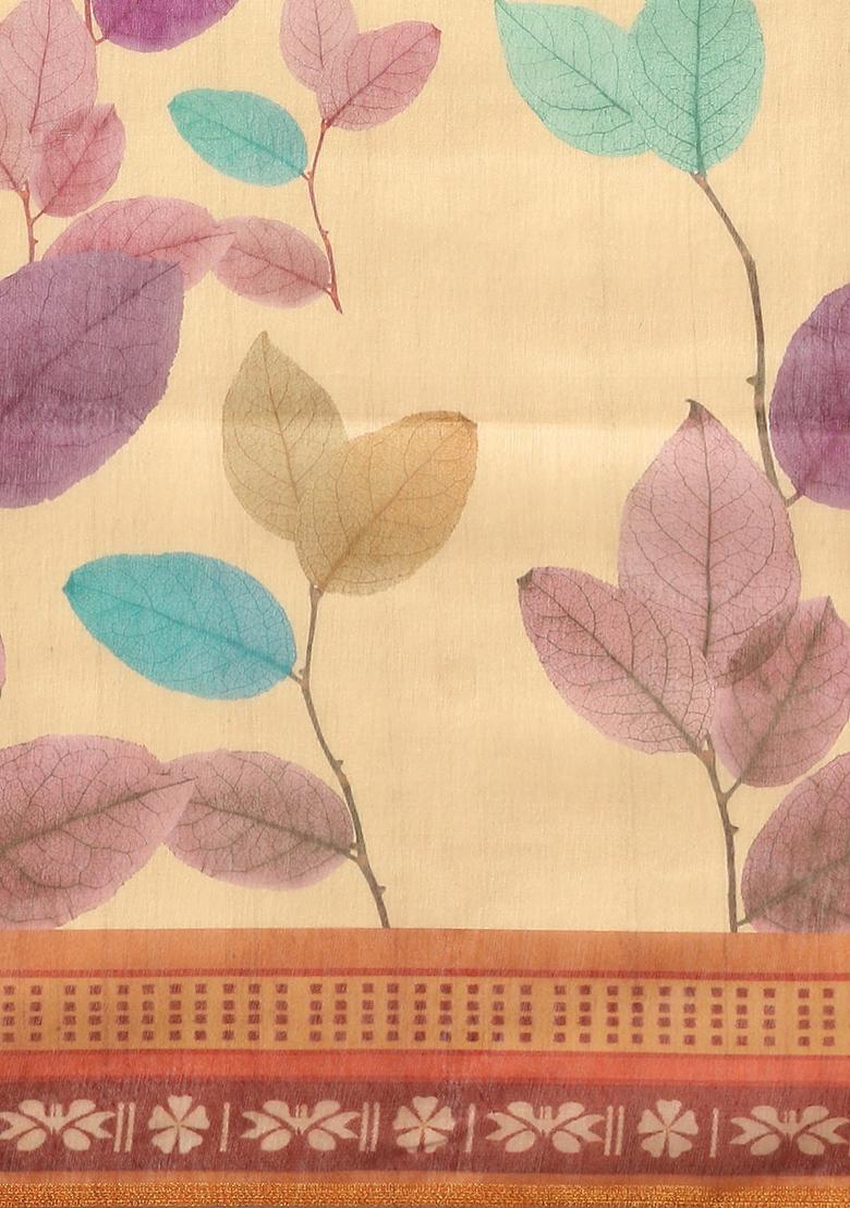 Mustard Floral Digital Print Pure Cotton Saree Set