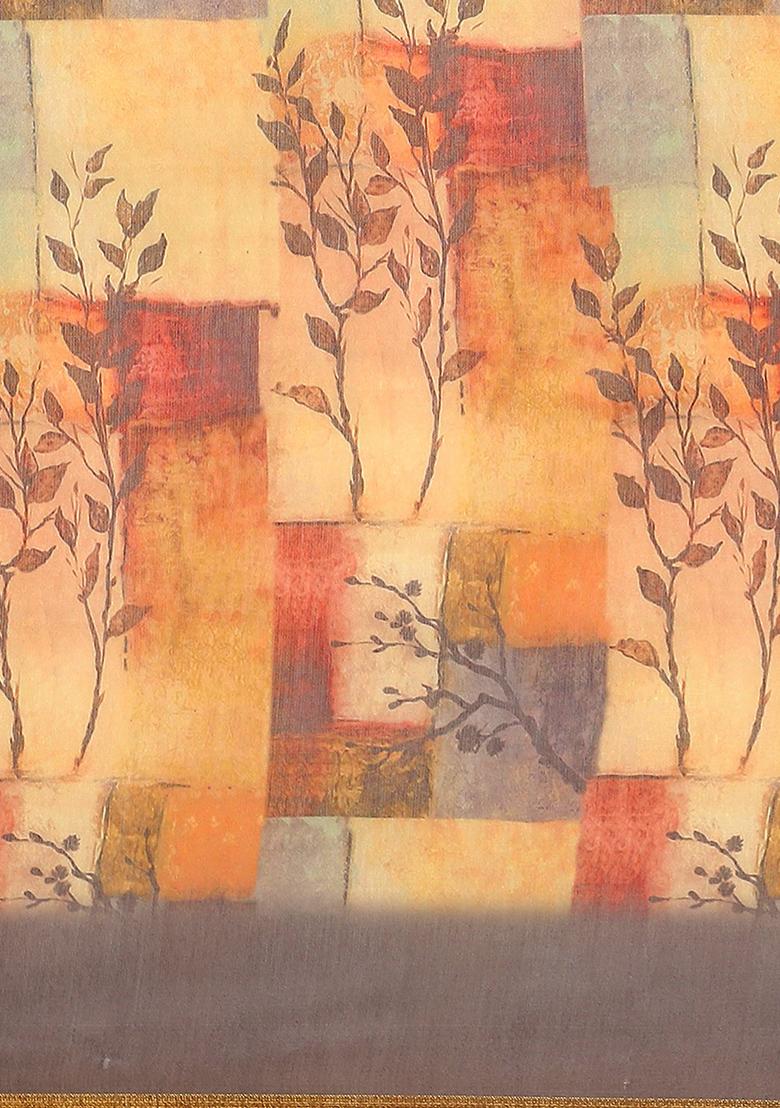 Multicolor Floral Print Pure Cotton Saree Set - Indya