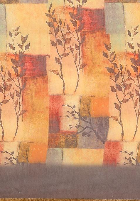 Multicolor Floral Print Pure Cotton Saree Set