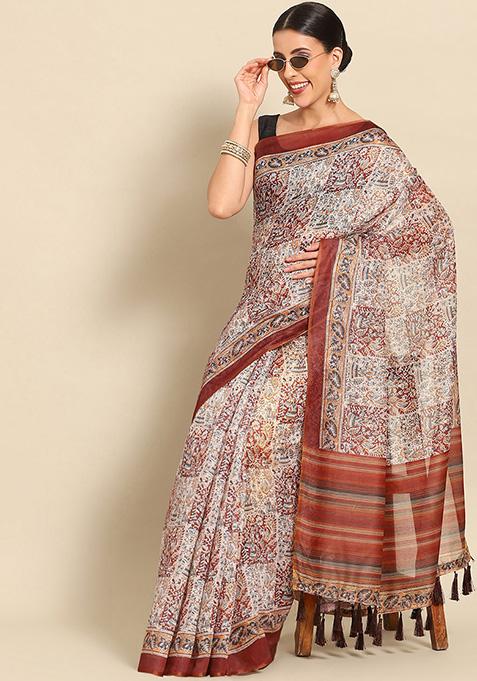 Multicolor Floral Digital Print Pure Cotton Saree Set