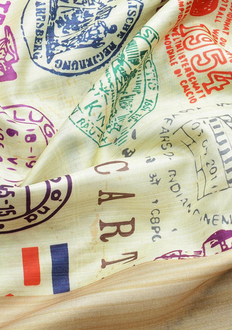 Beige Abstract Printed Art Silk Saree Set