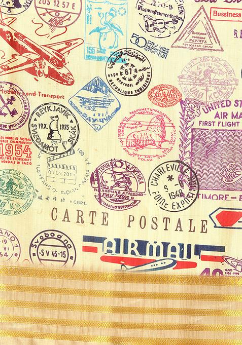 Beige Abstract Printed Art Silk Saree Set