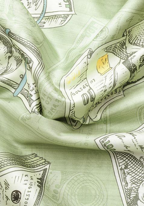 Green Abstract Printed Art Silk Saree Set