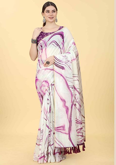 Burgundy Tie Dye Print Chanderi Saree Set