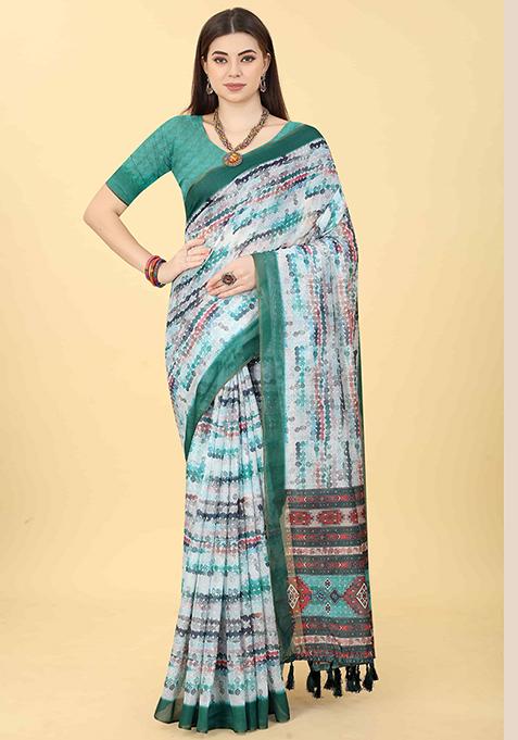 Multicolor Tie Dye Print Chanderi Saree Set