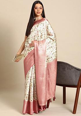 Multicolour Floral Print Kanchipuram Art Silk Saree Set