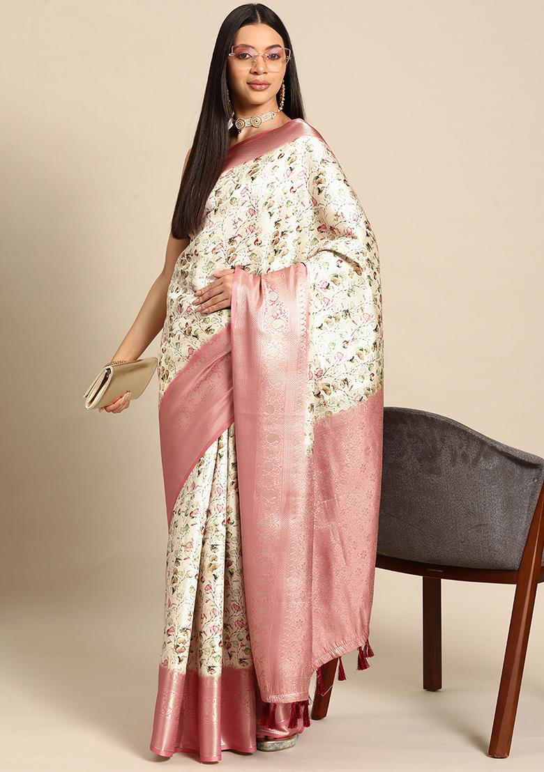 Multicolour Floral Print Kanchipuram Art Silk Saree Set