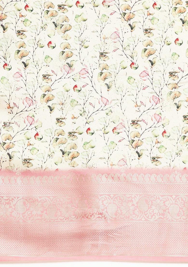 Multicolour Floral Print Kanchipuram Art Silk Saree Set