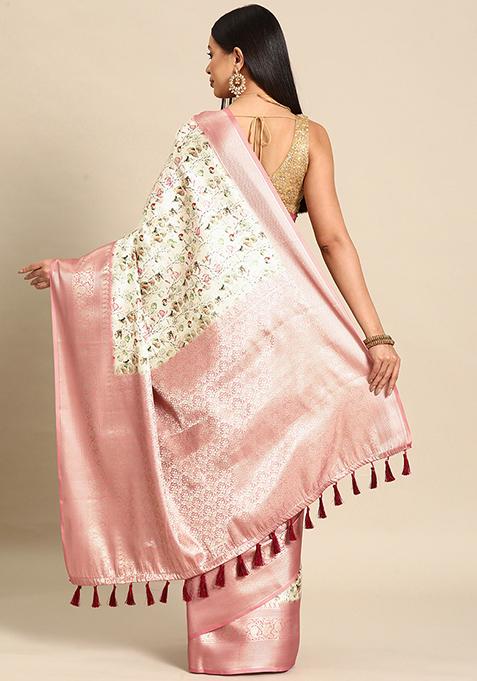 Multicolour Floral Print Kanchipuram Art Silk Saree Set