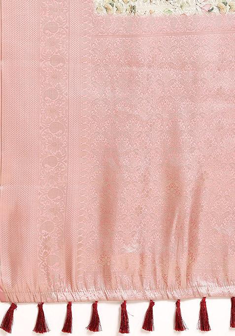 Multicolour Floral Print Kanchipuram Art Silk Saree Set