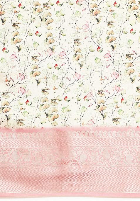 Multicolour Floral Print Kanchipuram Art Silk Saree Set