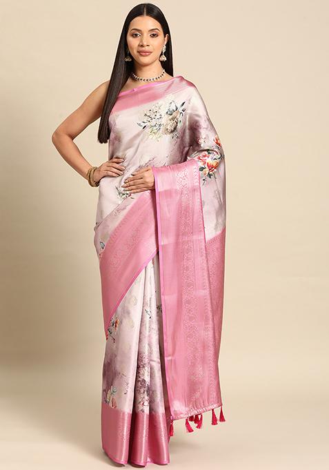 Multicolor Floral Digital Print Art Silk Saree Set