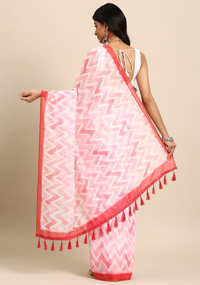 Baby Pink Floral Digital Print Organza Saree Set