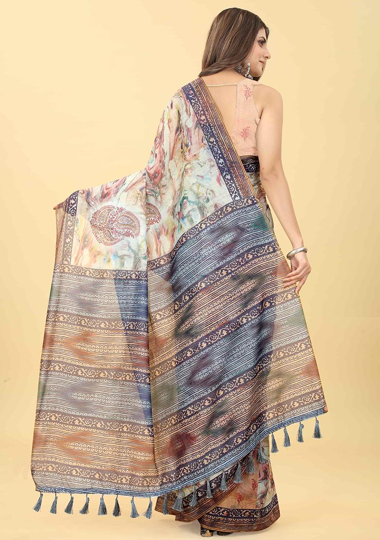 Multicolor Floral Digital Print Organza Saree Set