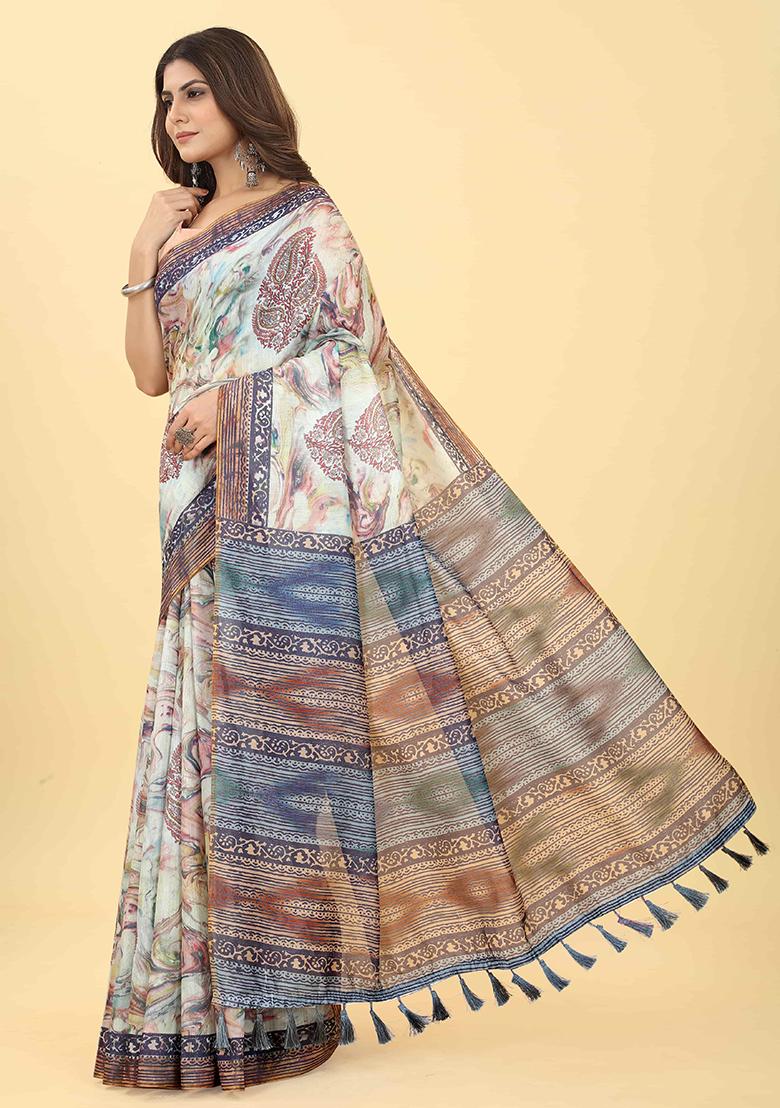 Multicolor Floral Digital Print Organza Saree Set