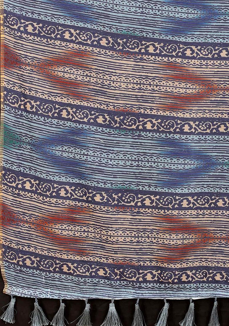 Multicolor Floral Digital Print Organza Saree Set