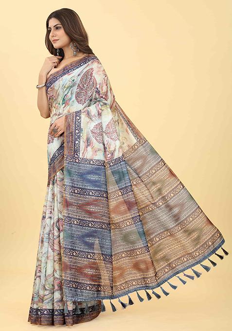 Multicolor Floral Digital Print Organza Saree Set