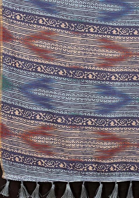 Multicolor Floral Digital Print Organza Saree Set