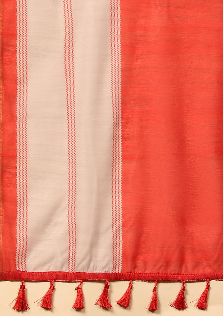 Red Digital Kalamkari Print Cotton Blend Saree Set