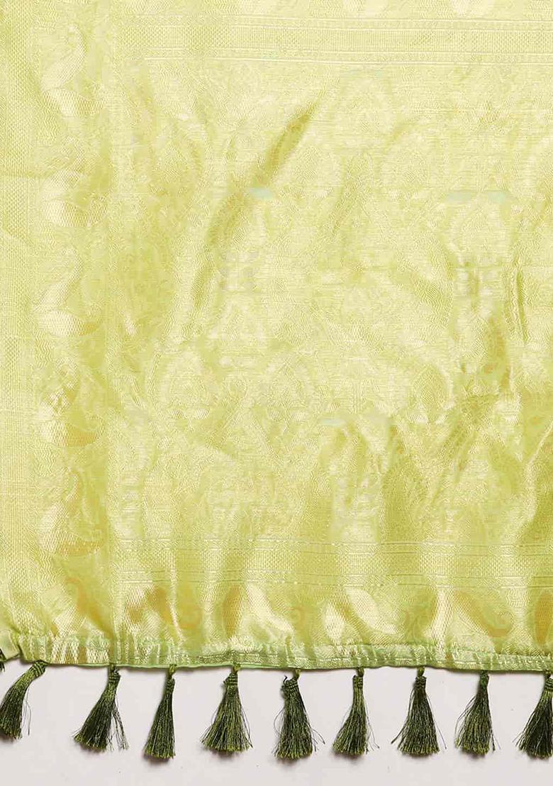 Light Green Floral Thread Embellished Pure Cotton Saree Set