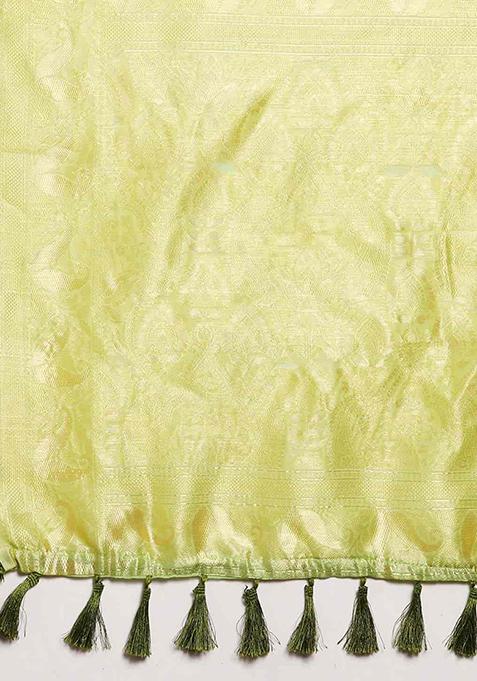 Light Green Floral Thread Embellished Pure Cotton Saree Set